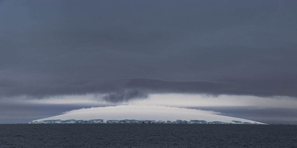Storoya Island covered by an ice cap. Svalbard (Spitsbergen) Archipelago, Norway. 81st parallel North.