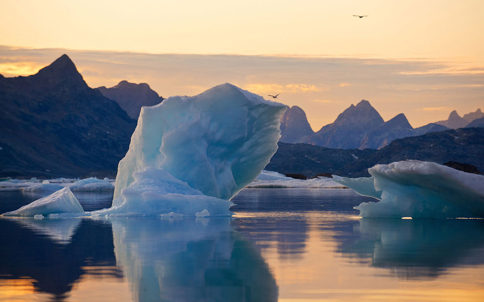 Sunset by the shores of Angmagssalik island. Southeastern Greenland.