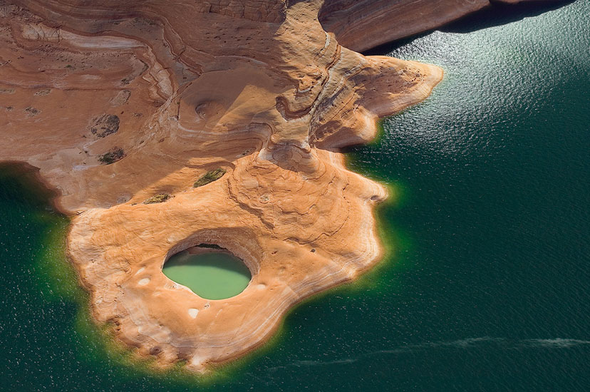 Natural Pool. Glen Canyon NRA, Lake Powell, Utah/Arizona, US. Aerial. - Lake-Powell-Aerial-Abstracts-Arizona-USA - Mike Reyfman Photography