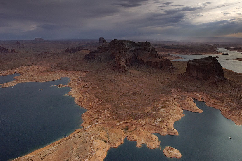 Dominguez and Boundary Buttes Before Dust Storm. Glen Canyon NRA, Lake Powell, Utah/Arizona, USA. Aerial. - Lake-Powell-From-Above-Gallery2-Utah-Arizona - Mike Reyfman Photography