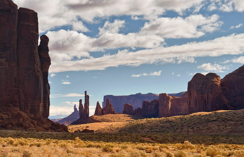 View of Totem Pole and Yei-Bi-Chei from Rain God Mesa. Monument Valley, Arizona, USA. - Monument-Valley-Agathla-Peak-El-Capitan-Owl-Church-Rock - Mike Reyfman Photography