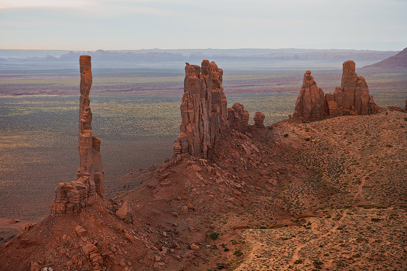Aerial view of Totem Pole and Yei-Bi-Chei at dawn. Monument Valley, Arizona, USA. - Monument-Valley-Agathla-Peak-El-Capitan-Owl-Church-Rock - Mike Reyfman Photography