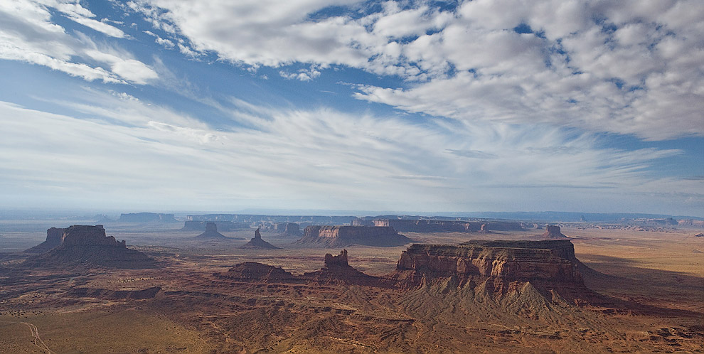 Distant aerial view of the Monument Valley. Arizona, USA.