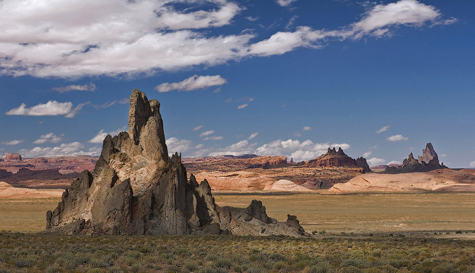 Church Rock with Agathla Peak (El Capitan) on the background. HW 160 and Indian Route 59, Arizona, USA. - Monument-Valley-Agathla-Peak-El-Capitan-Owl-Church-Rock - Mike Reyfman Photography