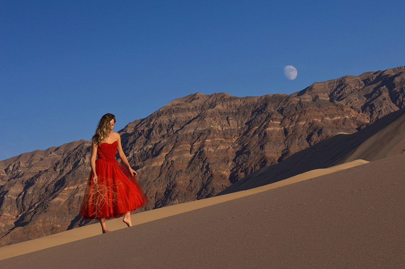 Moon Dance. Anastasia Zakharova. Mesquite Flats Sand Dunes, Death Valley National Park, California, USA. - SandDance-Death-Valley-NP-California-USA - Mike Reyfman Photography