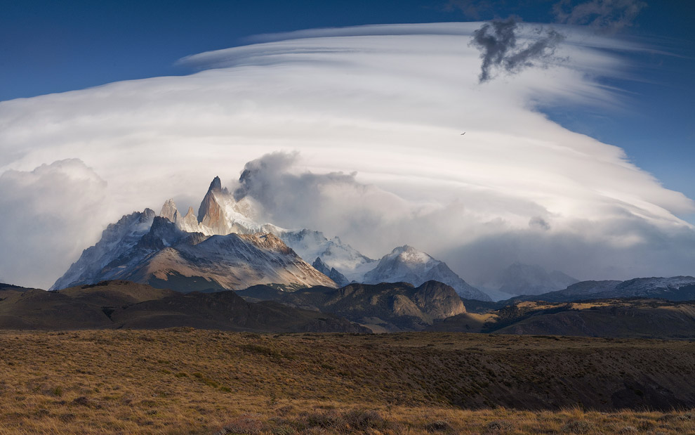 Fitz Roy, cloud, condor and departing black angel. Fitz Roy Massif, Patagonia, Argentina. - Gallery-1 - Mike Reyfman Photography