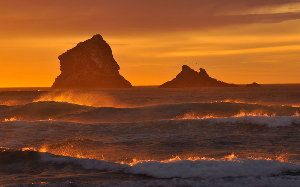 The solar storm. Sandfly Bay, Otago Peninsula, South Island, New Zealand.