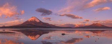 AA1-AIR2747_Pano_1x2.55 Parinacota Stratovolcano and Chungara Lake. Lauca National Park, Altiplano, Chile