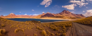 AA1-D1D9624_Pano_1x2.55 Laguna and volcano Miñiques. San Pedro de Atacama, Atacama Desert, Antofagasta Region, Chile