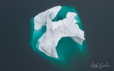 066-GR-SC_DJI_0491 Iceberg in Scoresby Sund. Greenland. Aerial.