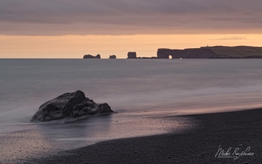 016-IC-CL_M3X3663 Cape Dyrholaey (Door Hill)  view from Reynisfjara black volcanic sand beach. Southern Iceland.
