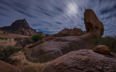 S-NR-QT_001_10R9765 Beautiful moon-lit fast-moving clouds over Spitzkoppe Massif.  Spitzkoppen Lodge, Southern Damaraland, Erongo, Namibia