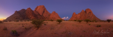S-NR-QT_014_10R9733-42_Pano-1x3 Panoramic view of Spitzkoppe Massif ftert sunset. Spitzkoppe, Southern Damaraland, Erongo, Namibia