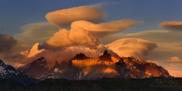P12-MRD8C7712-16-Pano Crazy clouds over Cordillera del Paine. Torres del Paine National Park, Ultima Esperanza Province, Magallanes and Antartica Chilena Region XII, Patagonia, Chile.