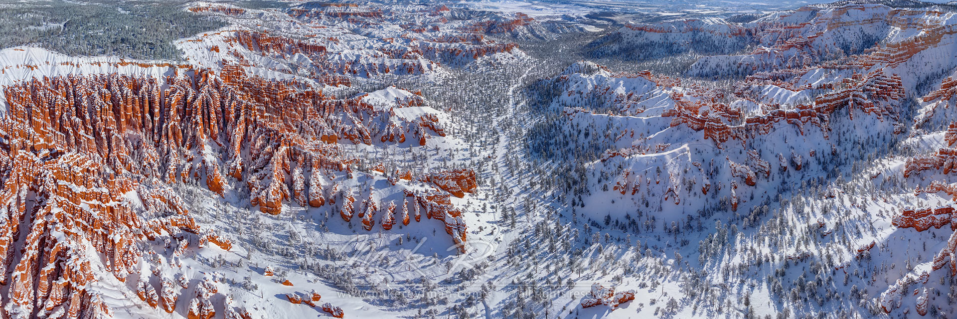 Winter Fairy-Tails. Wide angle aerial panoramic view of Bryce Canyon National Park, Utah, USA. - Bryce-Canyon-National-Park-Utah-USA - Mike Reyfman Photography