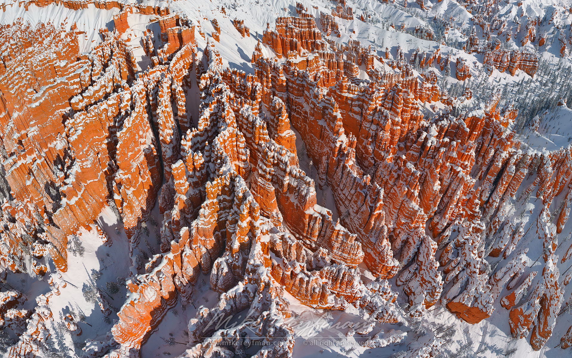 Winter Fairy-Tails. Aerial view towards Sunset Point. Bryce Canyon National Park, Utah, USA. - Bryce-Canyon-National-Park-Utah-USA - Mike Reyfman Photography