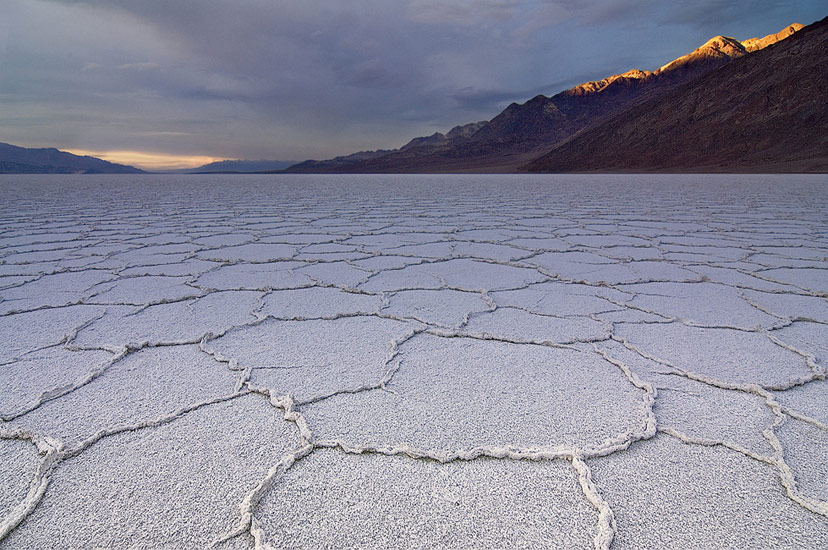 Salt flats at sunset. Badwater Basin, Death Valley National Park, California, USA.