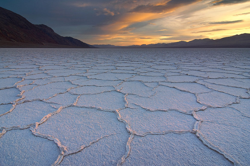 Hexagonal salt patterns at sunrise. Badwater, Death Valley National Park, California, USA. - Death-Valley-National-Park-California-USA - Mike Reyfman Photography