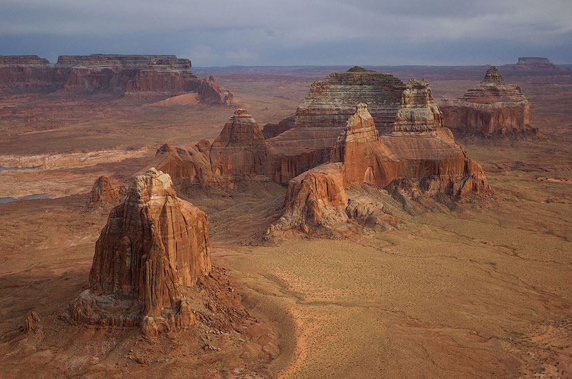 Dominguez and Boundary Buttes, South Side of Padre Bay. Glen Canyon NRA, Utah/Arizona, USA. Aerial. - Lake-Powell-From-Above-Gallery2-Utah-Arizona - Mike Reyfman Photography