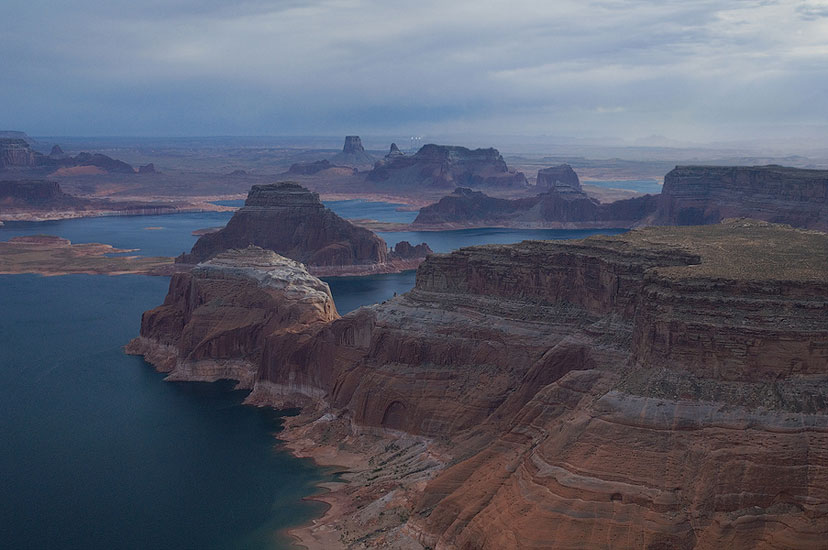 Blue Evening in the Harbor. Camel Rock and Gregory Butte, Dominguez, Boundary and Tower Buttes, Lake Powell, Utah/Arizona, USA. Aerial. - Lake-Powell-From-Above-Gallery2-Utah-Arizona - Mike Reyfman Photography