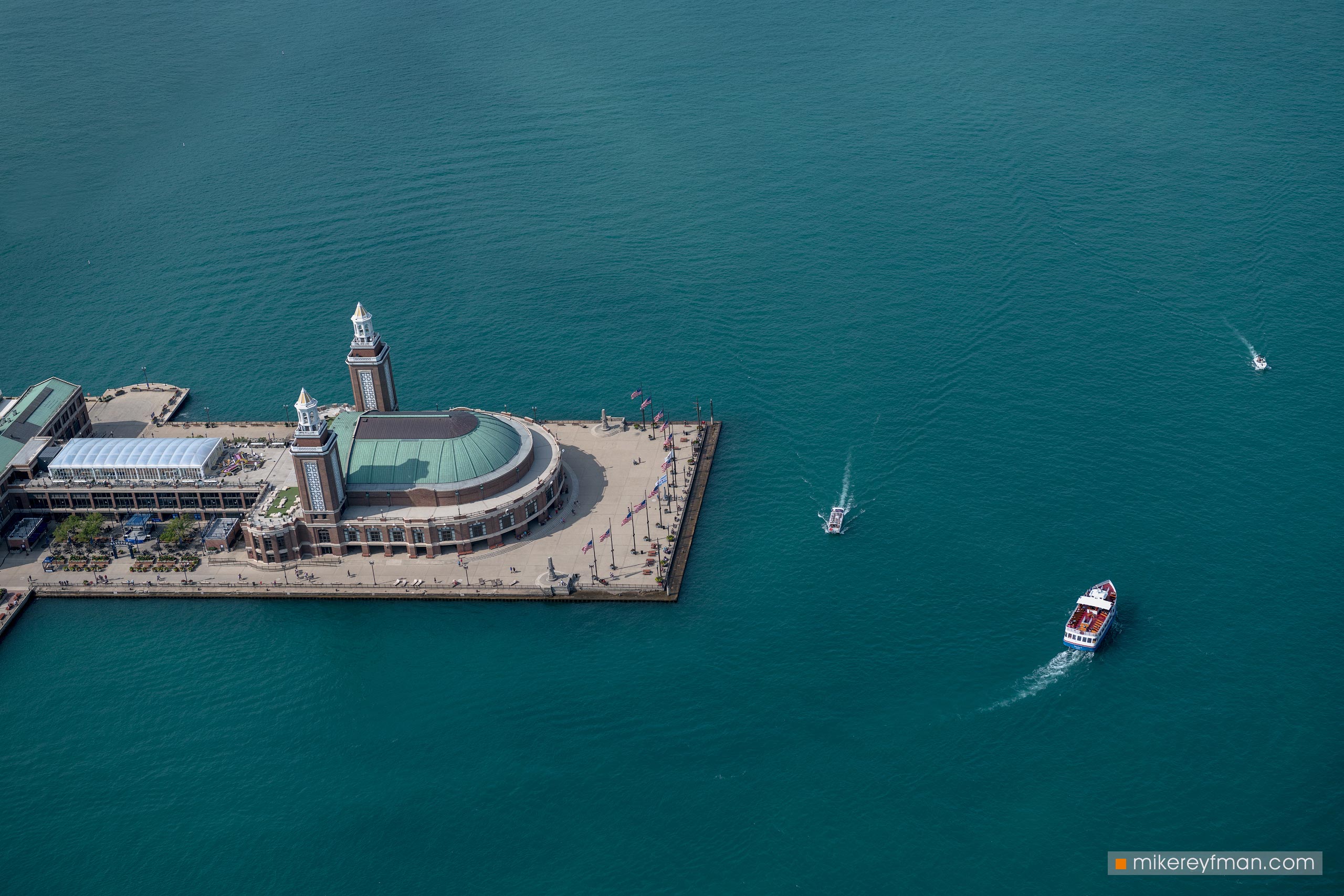 Chicago Harbor and Navy Pier. Aerial view. Chicago, Illinois, USA. 052-CH-2_50F1803 - Ever-beating architectural heart of America. The birthplace of the most iconic buildings in the country. - Mike Reyfman Photography