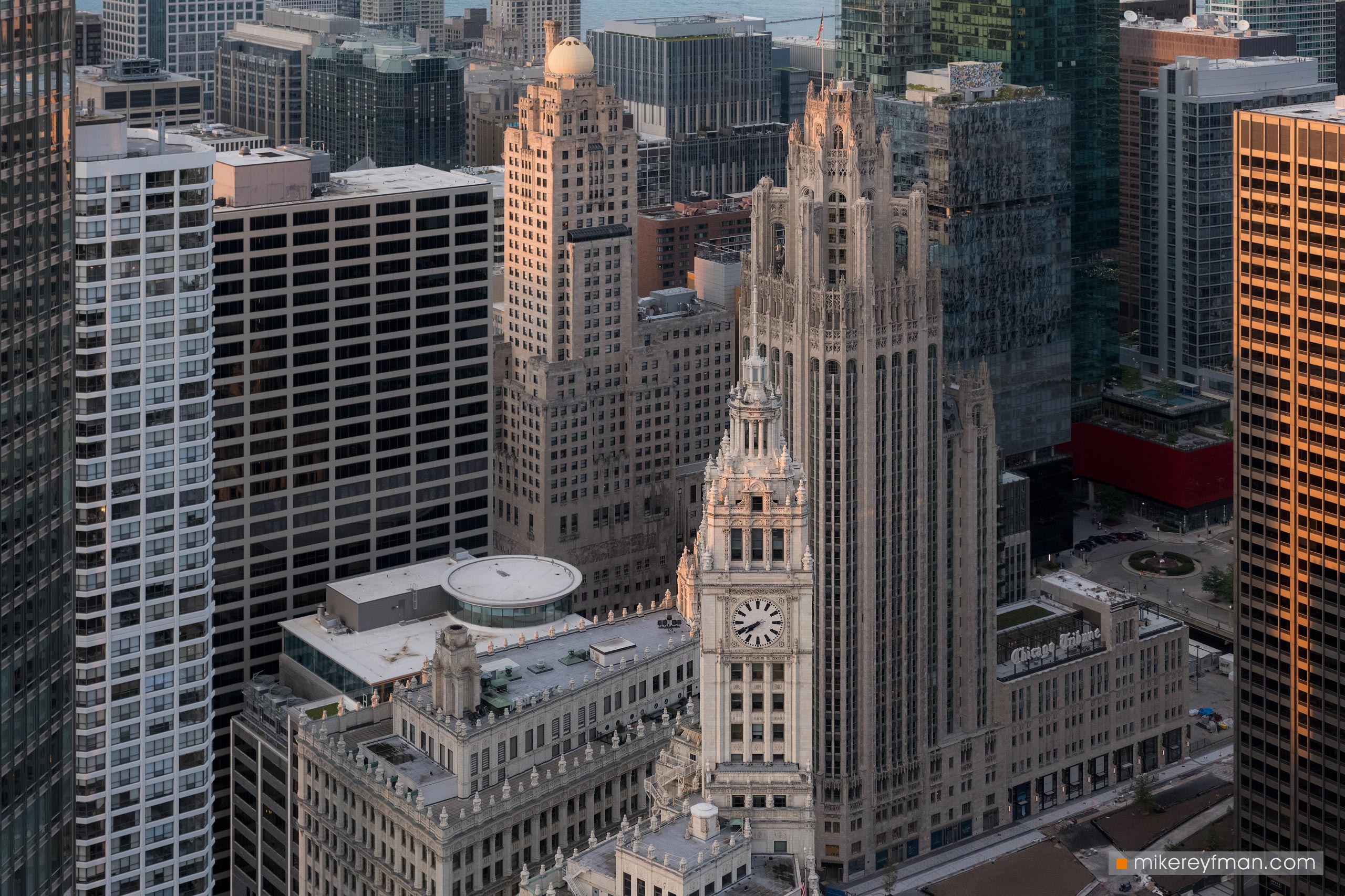 Chicago's Historic Skyscrapers: Wrigley Building, Tribune Tower, and Hotel Inter-Continental. Chicago, Illinois, USA 064-CH-2_ZRA10089 - Ever-beating architectural heart of America. The birthplace of the most iconic buildings in the country. - Mike Reyfman Photography