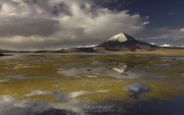 Parinacota-Stratovolcano-and-Chungara-Lake.-Lauca-National-Park,-Altiplano,-Chile