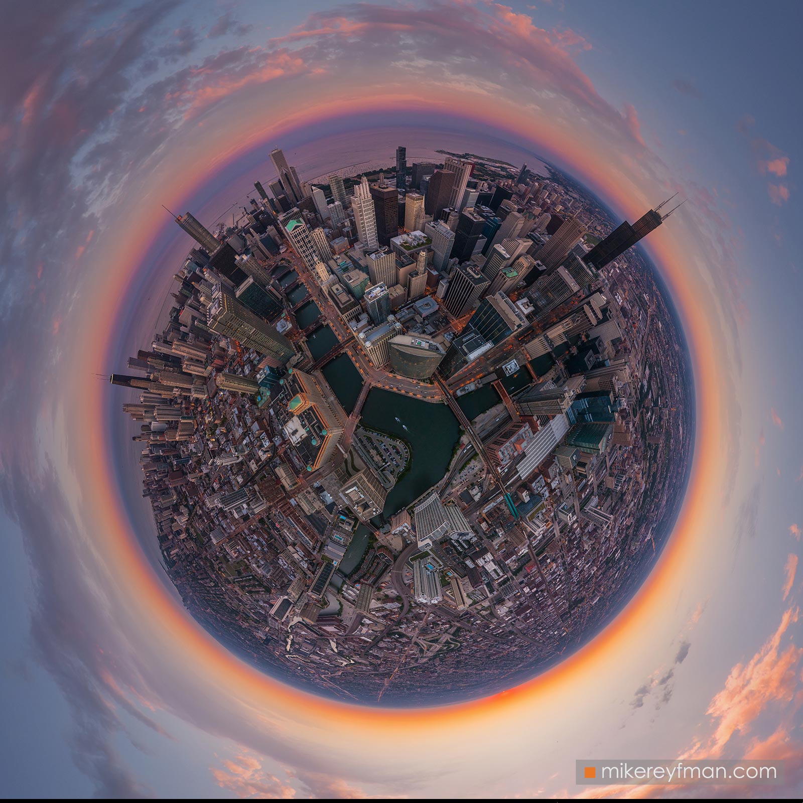 Planet Chicago. Aerial circular panorama. Chicago, Illinois, USA Planet Chicago - Chicago, USA: The 