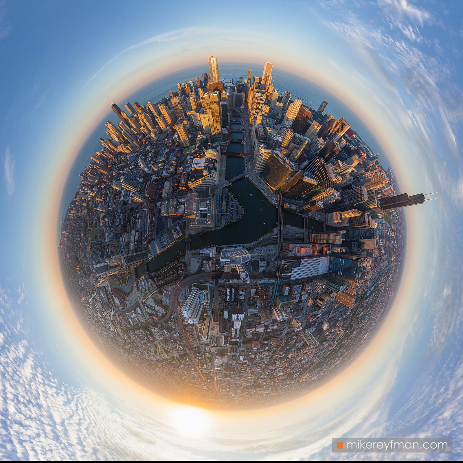 Planet Chicago. Aerial circular panorama. Chicago, Illinois, USA Planet Chicago #3 - Chicago, USA: The 