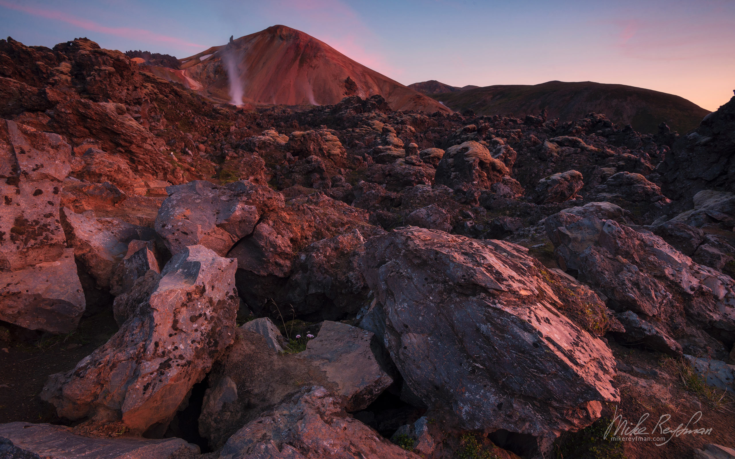 View into Brennisteinsalda Volcano from the Laugahraun Lava Field. Landmannalaugar Mountains, Fjallabak Nature Reserve, Central highlands, Iceland 031-IC-GP _M3X5236 - Rhyolite Mountains, Crater Lakes, Geothermal Areas, Lava Fields and Glacial Rivers. Iceland.  - Mike Reyfman Photography