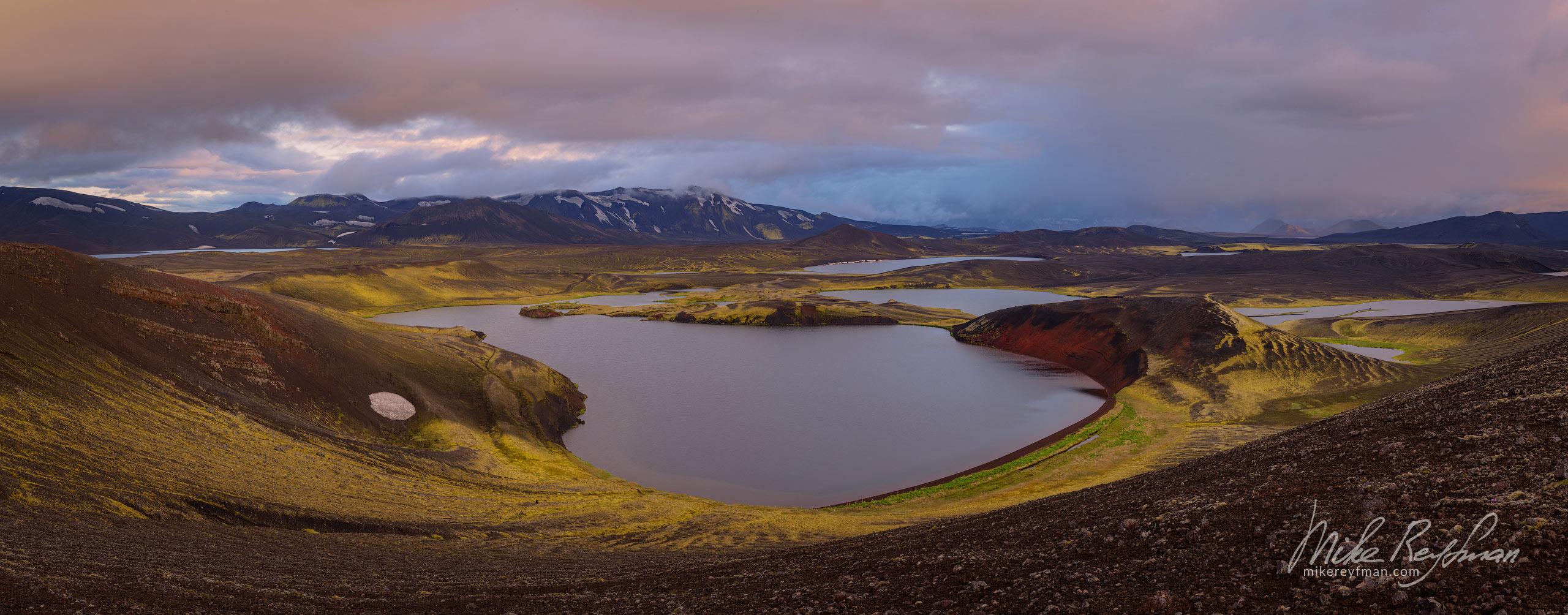 Crater lakes in the Veidivotn area. Central Highlands, Iceland. 069-IC-GP _D8B4397_Pano-1x2.55 - Rhyolite Mountains, Crater Lakes, Geothermal Areas, Lava Fields and Glacial Rivers. Iceland.  - Mike Reyfman Photography