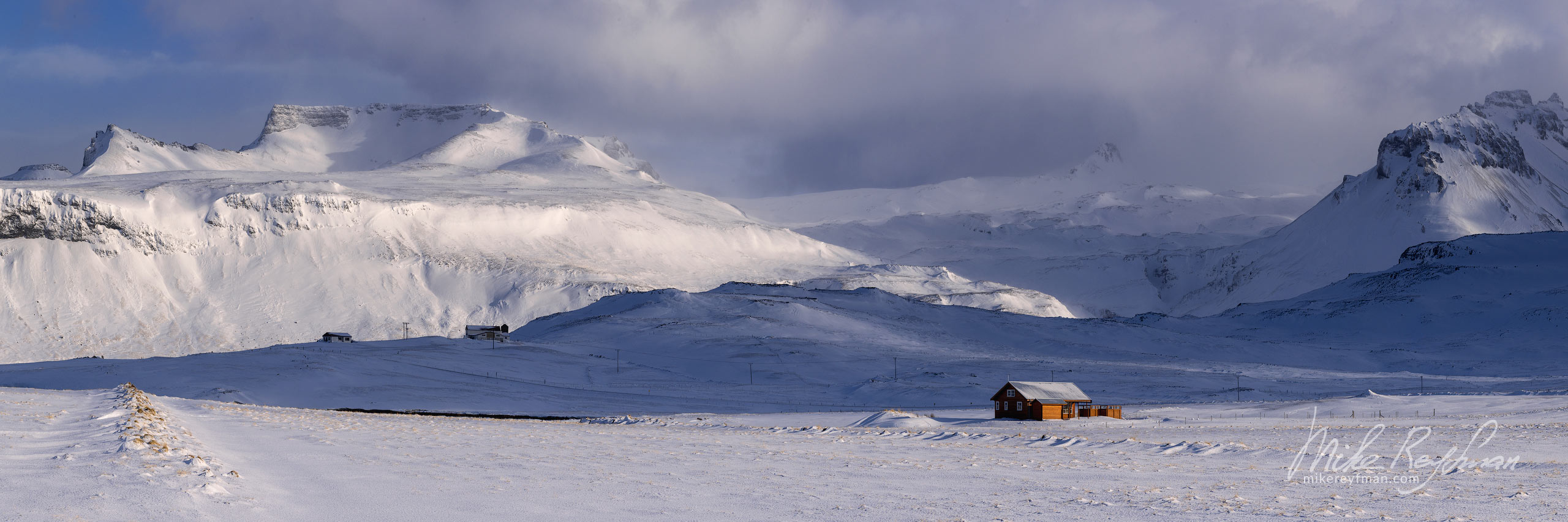 Winter landscape. Snaefellsness Peninsula, Iceland 109-IC-GP _D8E4381_Pano-1x3 - Rhyolite Mountains, Crater Lakes, Geothermal Areas, Lava Fields and Glacial Rivers. Iceland.  - Mike Reyfman Photography