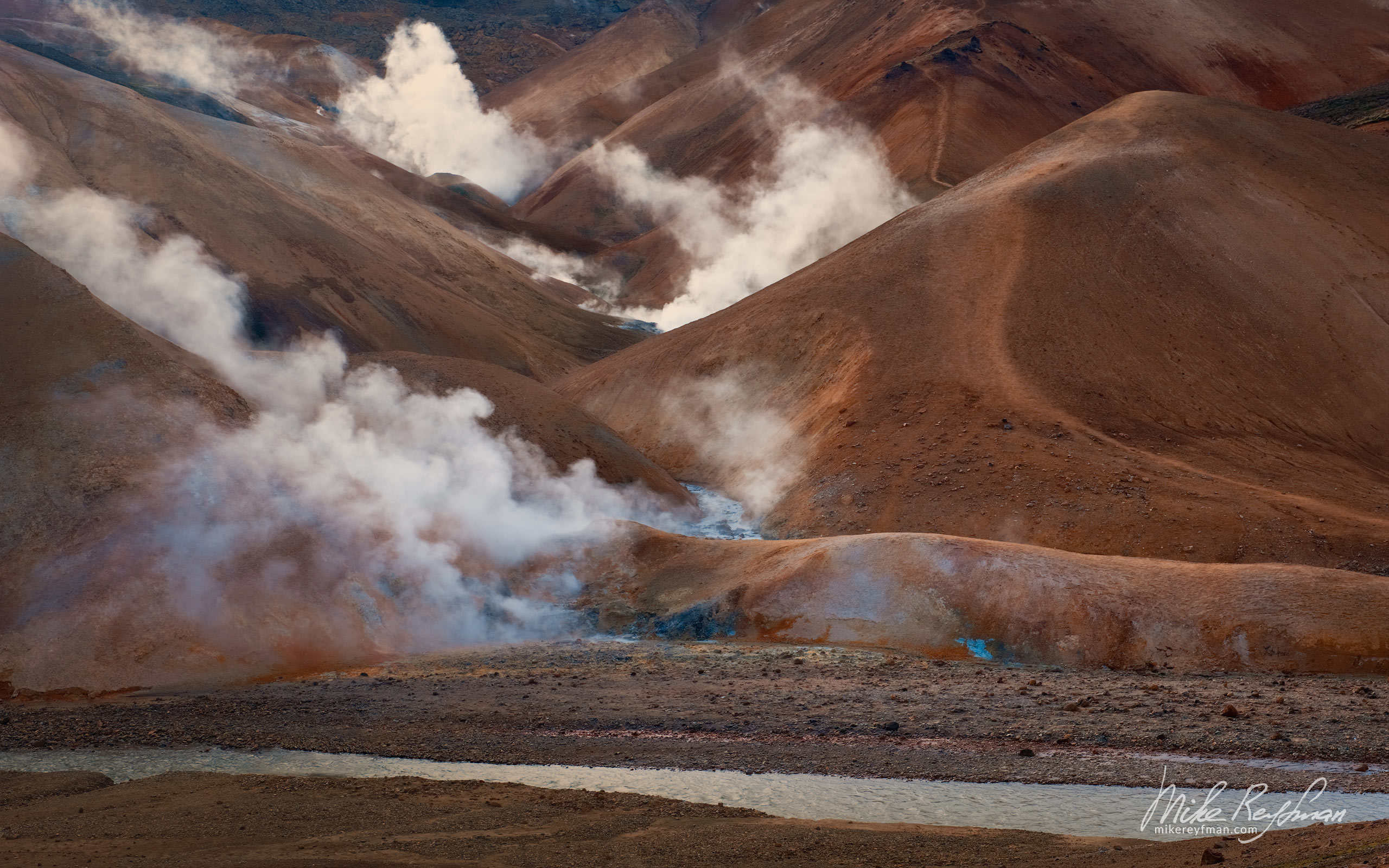 Hveradalir Geothermal area in the Kerlingarfjoll ?ountains. Central Highlands, Iceland. 122-IC-GP _MR28980 - Rhyolite Mountains, Crater Lakes, Geothermal Areas, Lava Fields and Glacial Rivers. Iceland.  - Mike Reyfman Photography