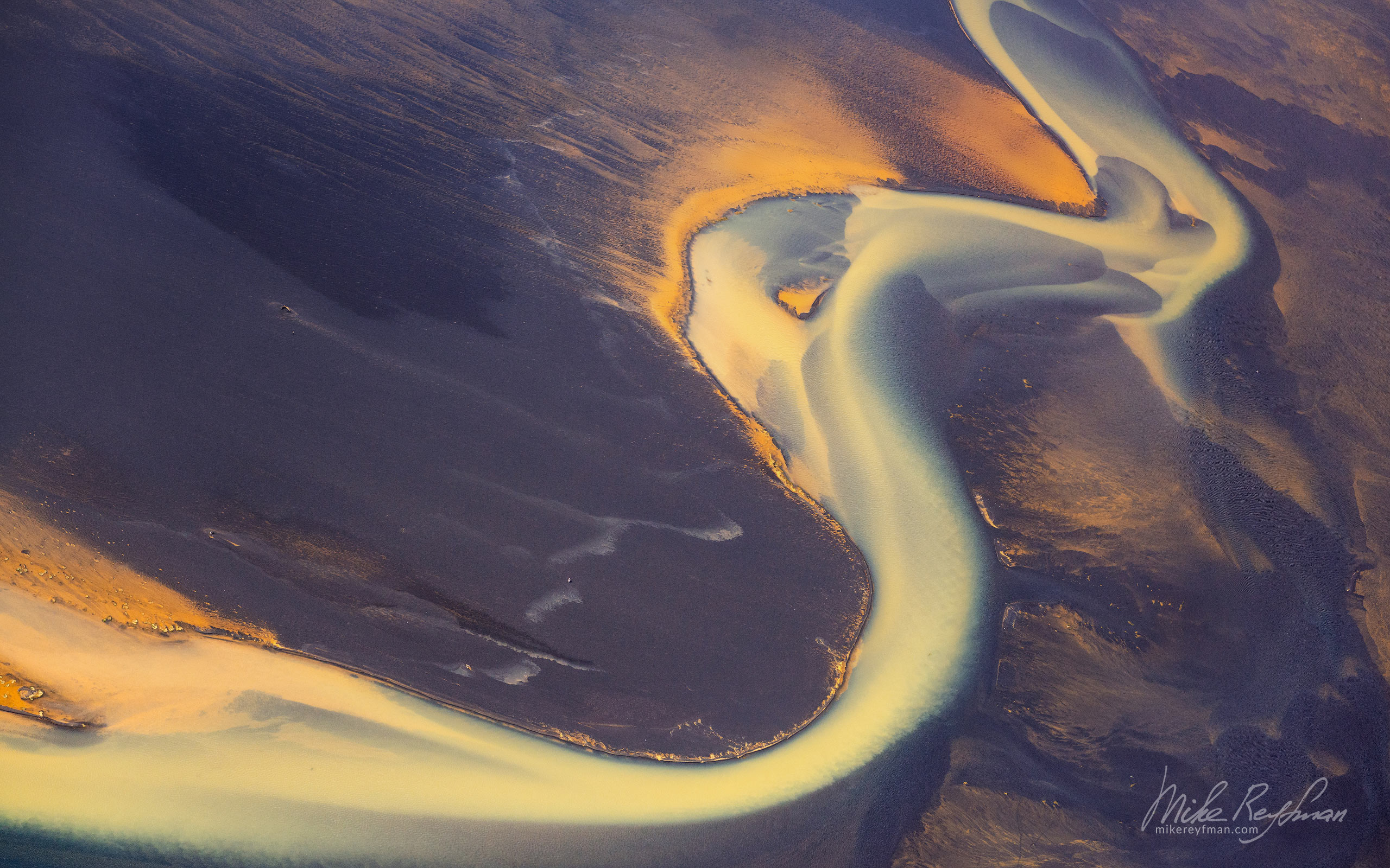 Aerial view of a multicolored glacial river. Southeastern Iceland. IC-CL AR-17 _D8B6814 - Rhyolite Mountains, Crater Lakes, Geothermal Areas, Lava Fields and Glacial Rivers. Iceland.  - Mike Reyfman Photography