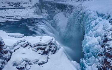Gullfoss-Waterfall-(Golden-Falls)-in-Winter.-Hvíta-river-Canyon,-southwest-Iceland.