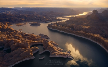 Mouth-of-the-Anasazi-Canyon-and-Colorado-River.-Glen-Canyon-NRA,-Lake-Powell,-Utah/Arizona,-US.-Aerial.