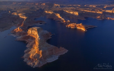 Gunsight-Butte-and-North-Side-of-Padre-Bay.-Glen-Canyon-NRA,-Lake-Powell,-Utah/Arizona,-USA.-Aerial.