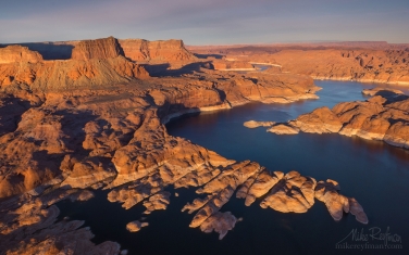 Colorado-River-Near-Mouth-of-the-Forbidding-Canyon.-Glen-Canyon-NRA,-Lake-Powell,-Utah/Arizona,-US.-Aerial.