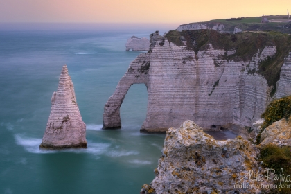 White Chalk Cliffs and Arches of Alabaster Coast. Etretat, Upper Normandy, France